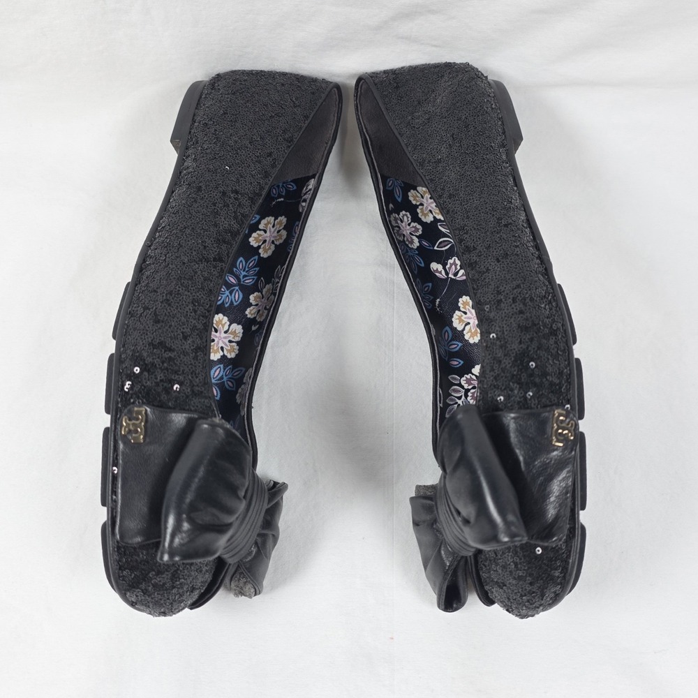 Tory Burch Black Sequin Divine Bow Ballerina Flats Leather Driver Womens Size 9 - Picture 4 of 10